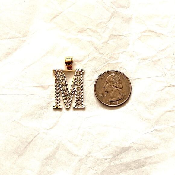 14k Solid Gold Initial M pendant | Initial Necklace | Initial letter Charm | - Picture 8 of 8